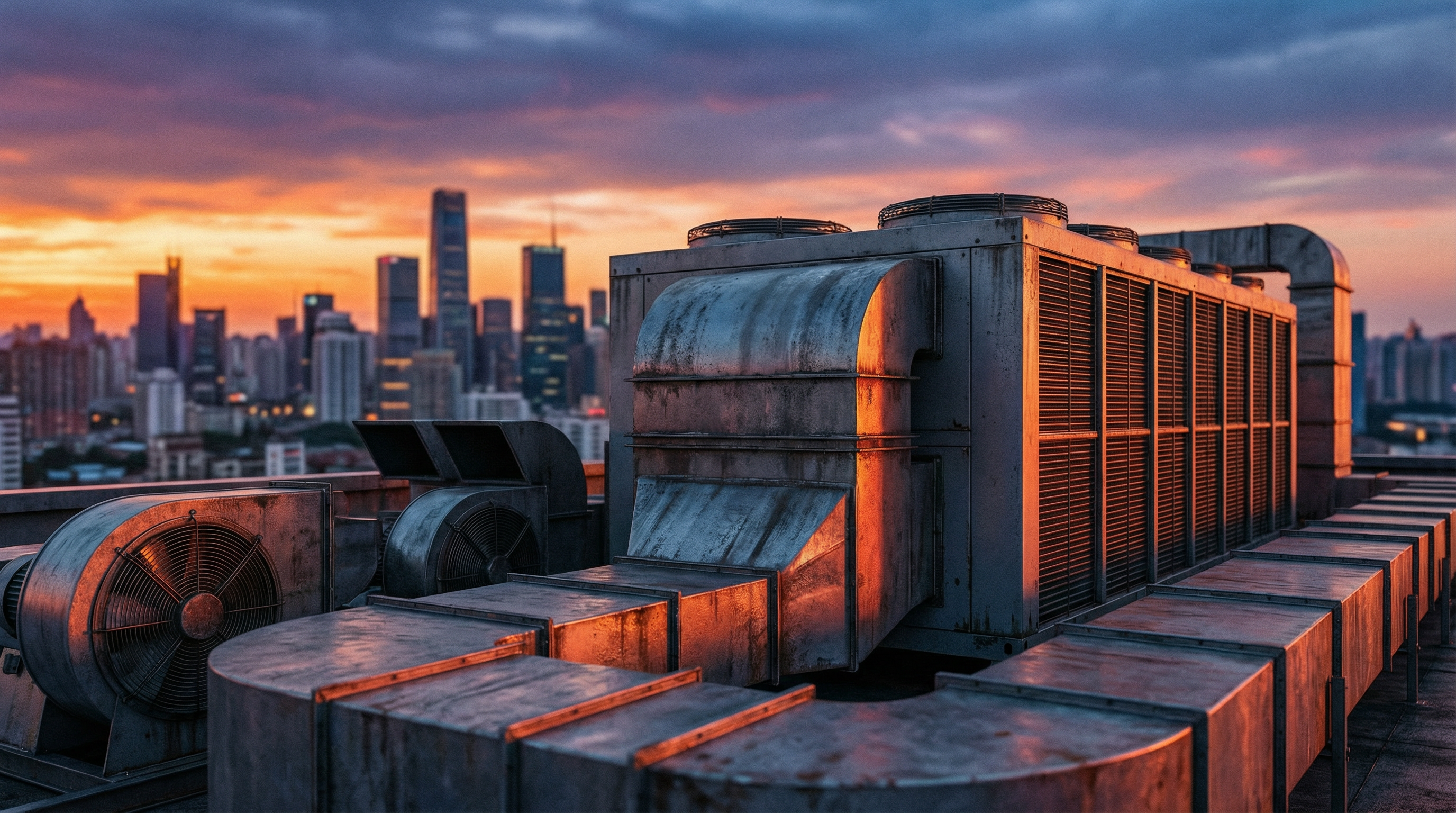 Industrial HVAC Rooftop Unit at Sunset